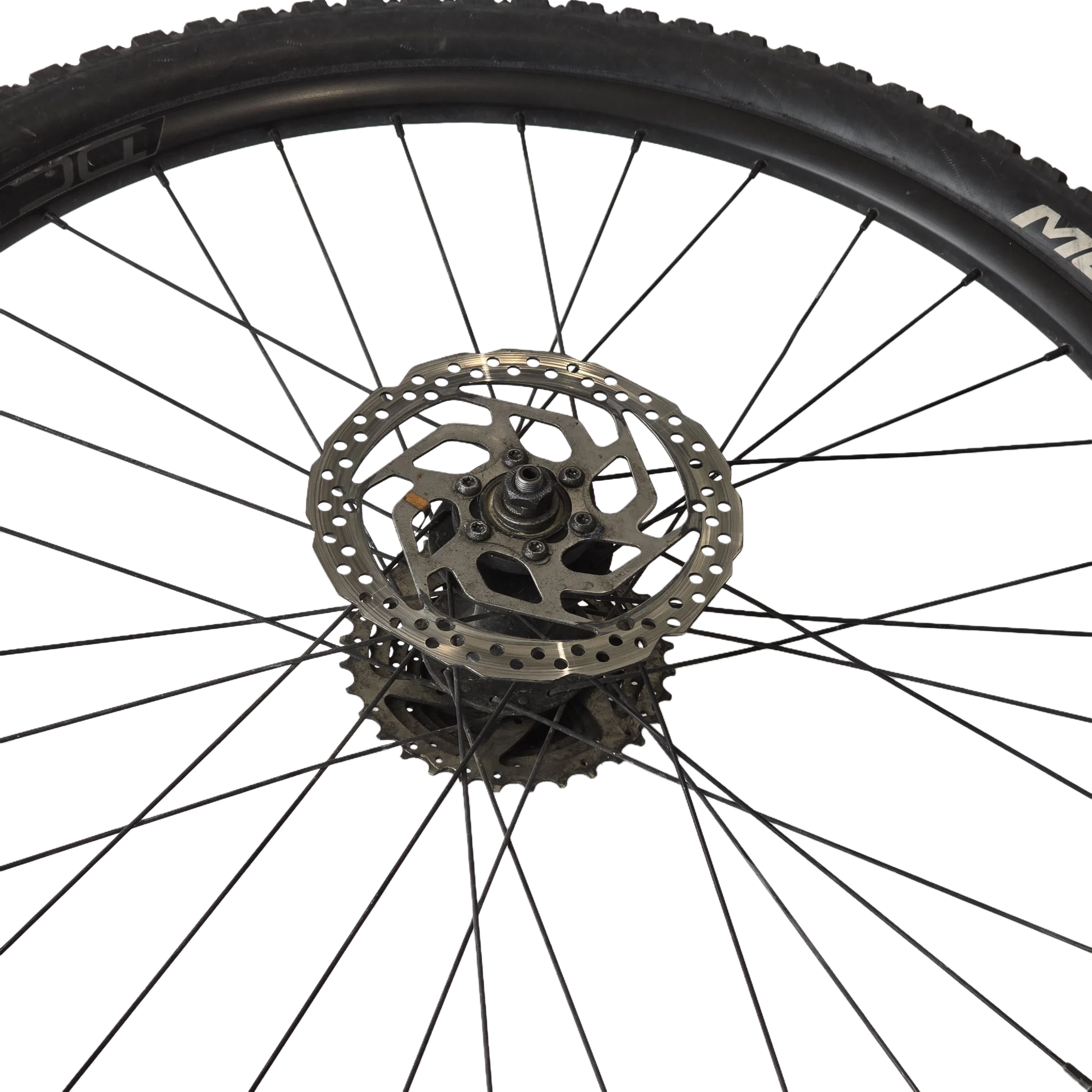 Old wheel with brake disc facing up
